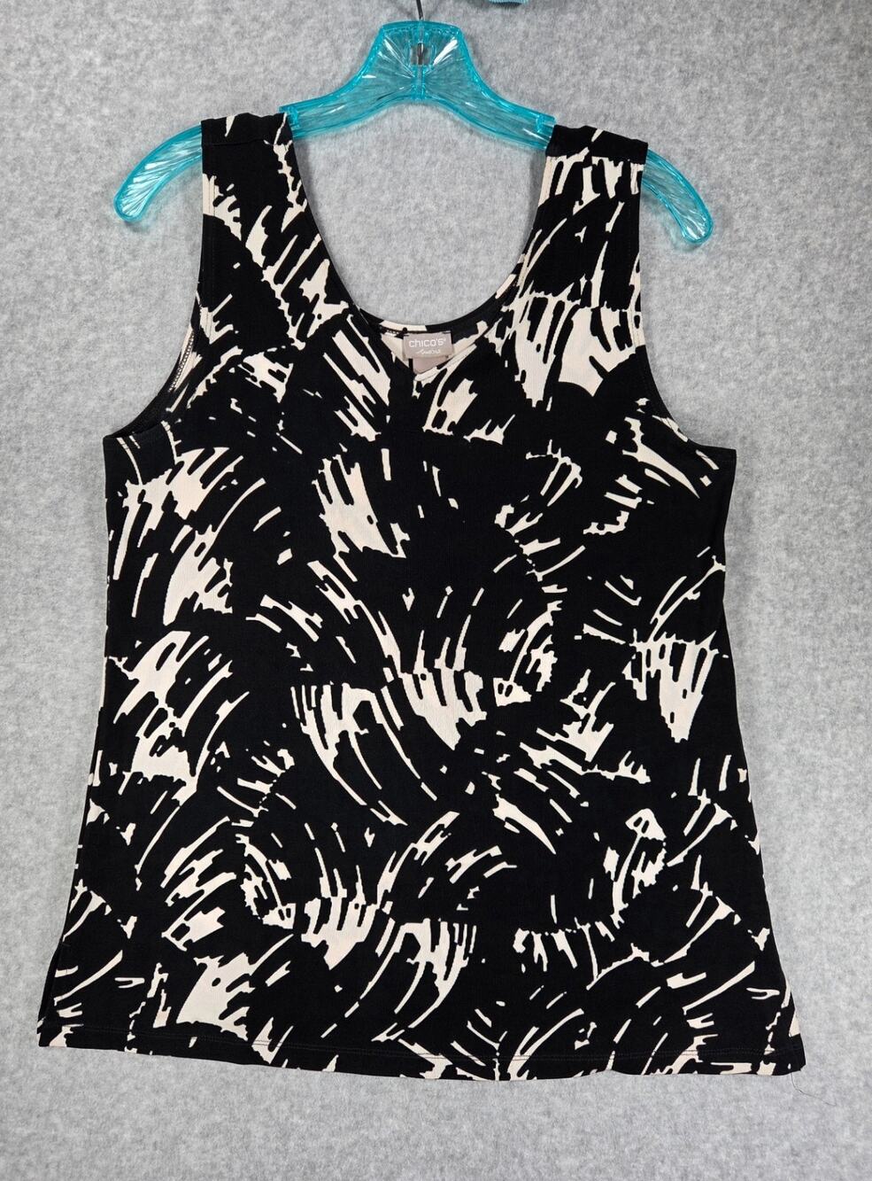 Chico's Travelers Black White Abstract Print Tank Top Size 1 US M Medium 8/10